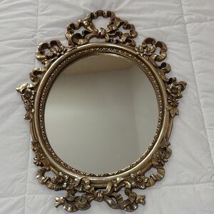 Vintage Oval Mirror Baroque Style Resin Frame With Ornate Ribbon & Bows 1960’s